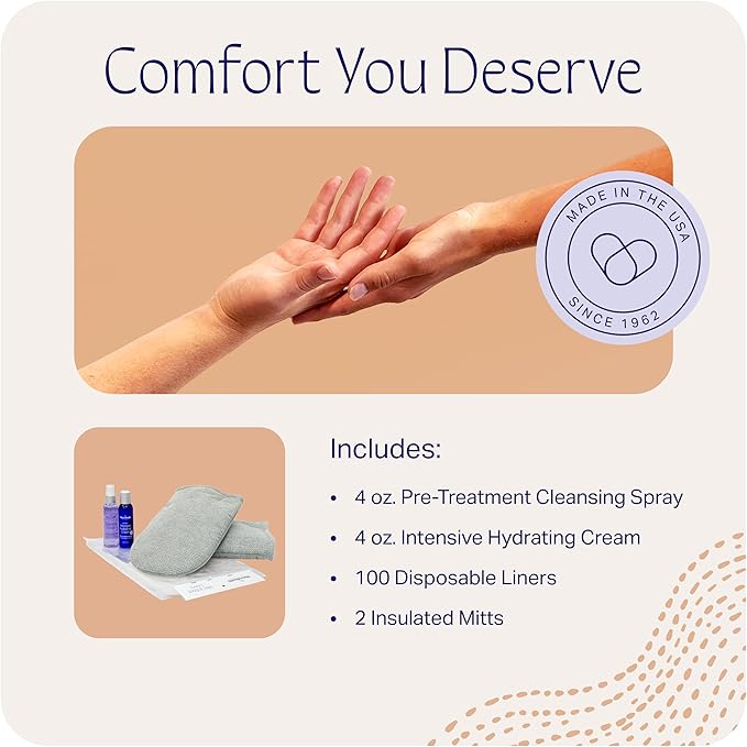 Therabath Hand ComforKit for Paraffin Wax Bath, Arthritis and Skin Therapy, Includes 2 Insulated Mitts, 100 Liners, 4 oz. Pre-Treatment Spray and Intensive Hydrating Cream, Home and Spa, Made in USA