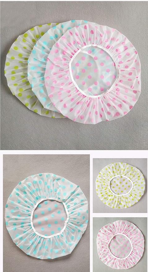 TCOTBE 6 Pieces Waterproof EVA Plastic Shower Cap,Elastic Reusable Bathing Cap,Beauty Salon Spa Lace Elastic Band Flower Printed Hat Environmental Protection Hair Bath Caps
