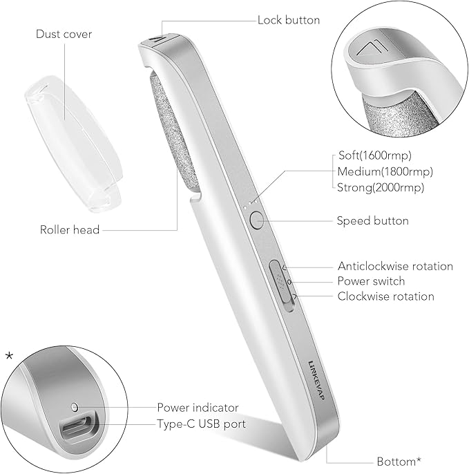LINKEVAP Electric Callus Remover for Feet, Professional Pedicure Kit Foot Scrubber for Dry, Dead, Cracked, Hard Skin, at Home Feet Spa Care Kit for Men & Women (Cold White)