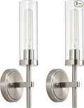 SANTOSTOCK Brushed Nickel Hardwired Wall Sconces Set of 2, Modern Bathroom Sconces Vanity Light Fixture, Farmhouse Wall Mount Lamps for Mirror Living Room Bedroom Hallway