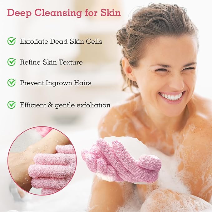 Evridwear Exfoliating Glove Shower Gloves Exfoliate Dead Skin for Dry Sensitive Skin No Irritation with Hanging Loop (3 Exfoliation Level Mixed- 3 Pairs)