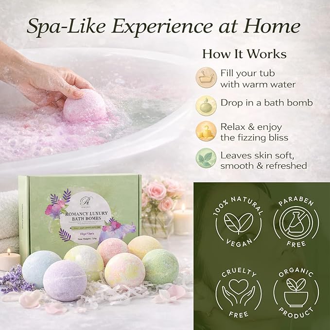 Bath Bombs Gift Set for Women – 12 Pack Spa Fizzies with Epsom Salt, Relaxation & Stress Relief, Lavender & Eucalyptus Aromatherapy, Spa Gift for Mom, Birthday & Mother’s Day