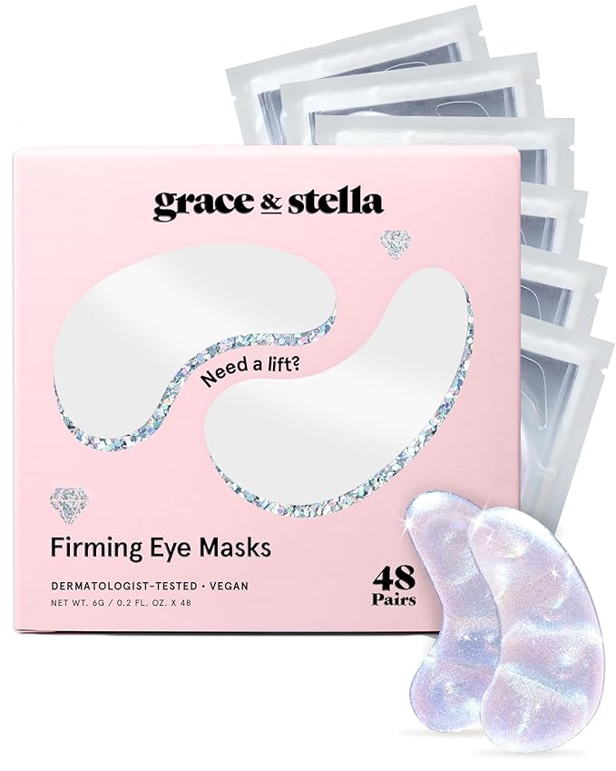 grace & stella Peptide Under Eye Patches with Niacinamide & Rice Extract - Firming Eye Masks for Dark Circles and Puffiness - Bulk Mothers Day Gifts - Vegan, Cruelty-Free (White, 48 Pairs)