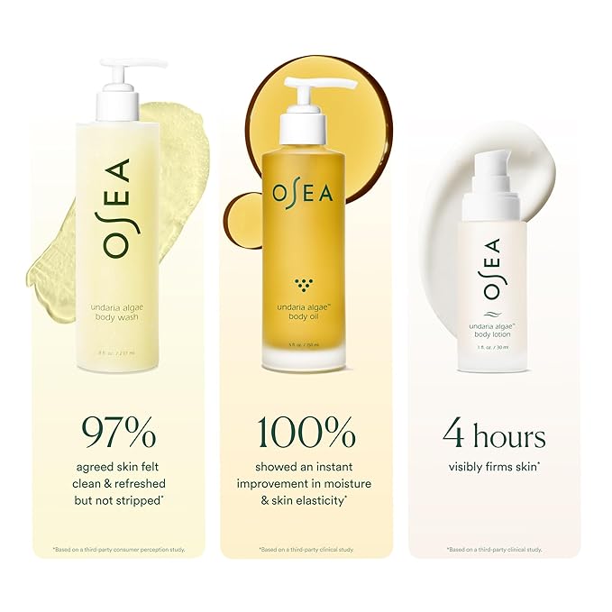 OSEA Undaria Body Glow Trio – Hydrating Body Care Gift Set Mother's Day Limited Edition – Full Size Body Oil, Wash & Travel Size Lotion