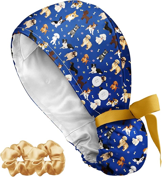Plifal 100% Cotton Scrub Cap with Buttons-Nurse Cap with Sweatband for Women, Adjustable Working Hat,Satin Lined or Unlined
