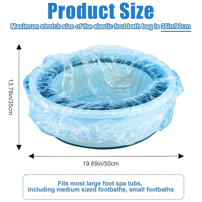 Transparent Blue Pedicure Liners Disposable, Pedicure Bowl Liners with Elastic Band, Unbreakable Pedi Liners Disposable, fits Most Pedicure Tub, for Pedicures Foot Spa Home Use (25pcs)