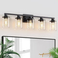 L LOHAS LED 5-Light Bathroom Light Fixtures Over Mirror, Black Bathroom Vanity Lights with Clear Glass Shade, Modern Vanity Lights for Bathroom Living Room Hallway Bedroom