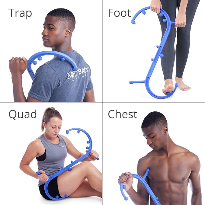Body Back Buddy - USA Made - Massage Stick & Buddy Classic Bundle, Trigger Point Massage Tools, Neck and Back Massagers, Massage Cane, Muscle Knot Remover (Blue)
