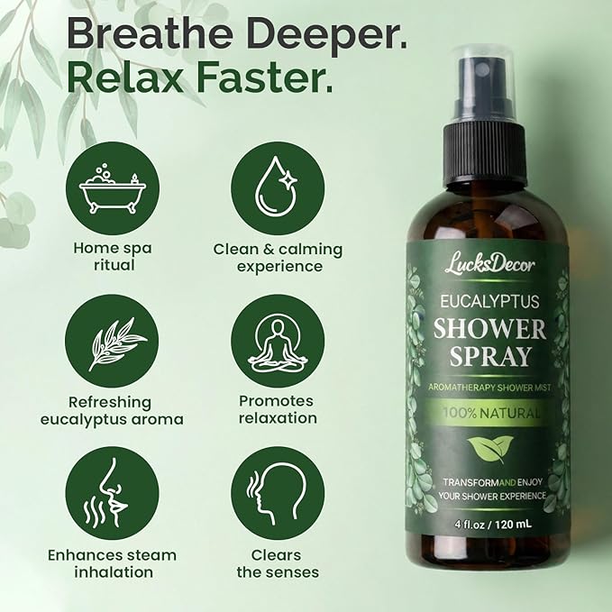 Eucalyptus Shower Spray 4oz – Aromatherapy Shower Mist, Spa and Sauna Inspired Shower Steamer Alternative for Refreshing, Relaxing Showers - Bath Oil Spray Bath Eucalyptus Essential Oil