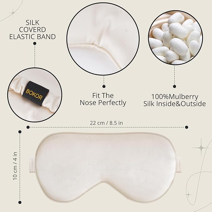 BOKOR Nature Silk Sleep Eye Mask, Sleeping Mask, Dark Circles and Puffiness, Improve Sleep, Light Blocking Eye Cover - Champagne
