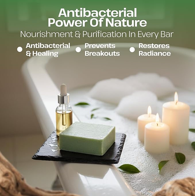 Dr.Ancient Tea Tree Soap Bar, Organic Soap Bars Handcrafted the Traditional Way, Natural Chemical-Free, Vegan, Used for Face and Body, Deep Cleansing, and Nourishing Daily Skin