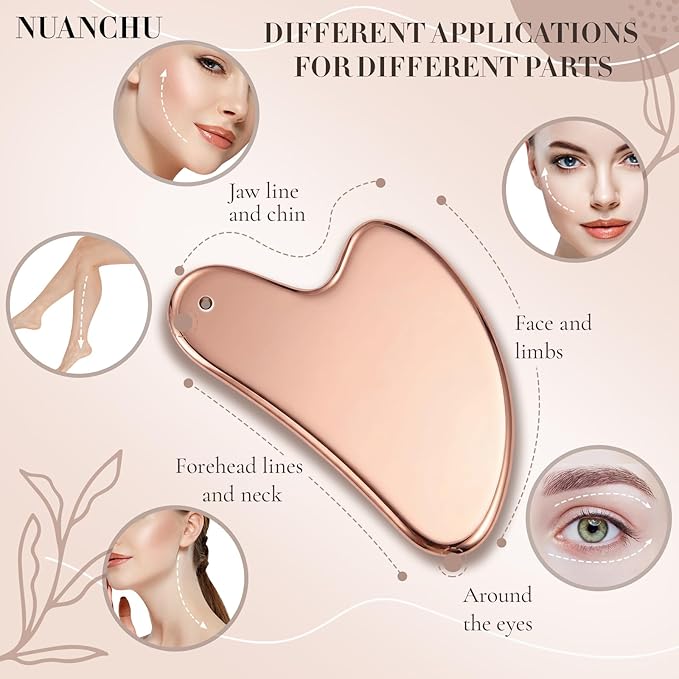 Nuanchu Stainless Steel Gua Sha Facial Tool, Metal Gua Sha for Lymphatic Drainage, Guasha Face Sculpting Double Chin Reduce with Pouch Mother Day Self Care Gift(Pink)