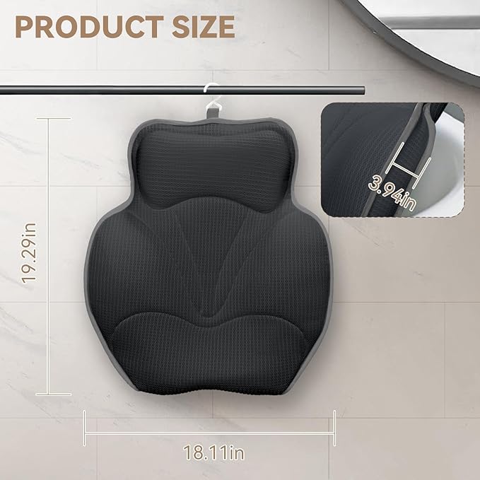 Bath Pillows for Tub - Luxury Bathtub Pillow Neck, Head, Back Support, Soft 5D Mesh Fabric and Non-Slip Suction Cups & Quick Dry, Comfort Fits All Tubs, Relaxation Spa Gift, Grey