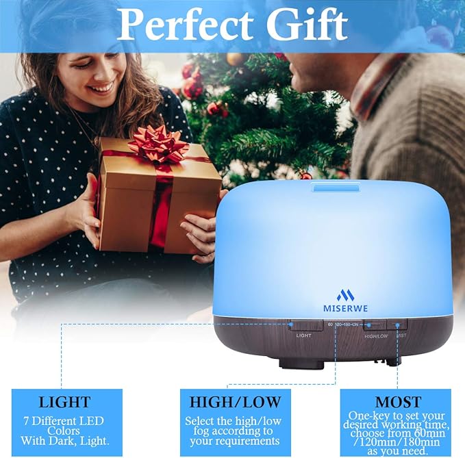 Diffuser 500ML Essential Oil Diffuser with Adjustable Mist Mode and 4 Timer Setting Diffuser for Essential Oils Waterless Auto Shut-Off for Home Office Yoga Spa