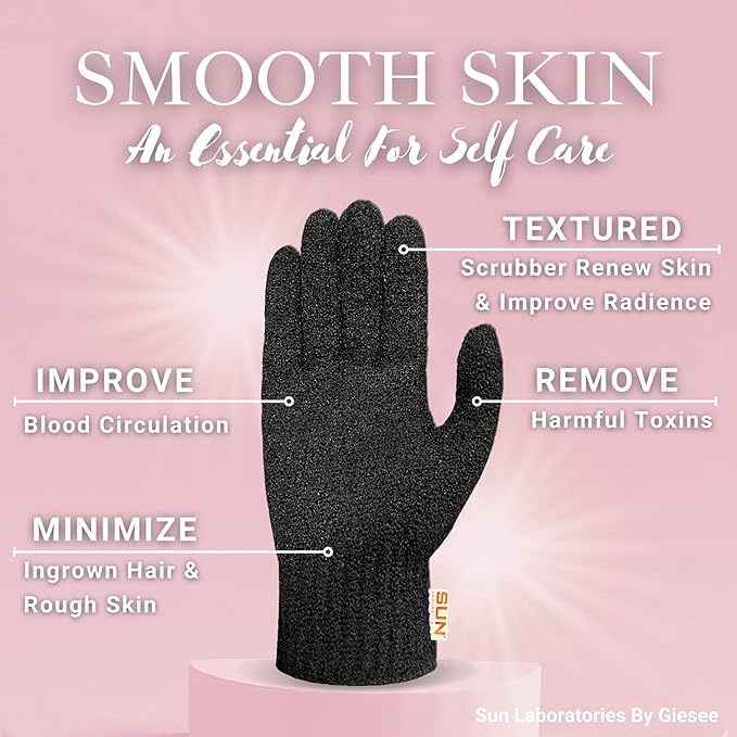 Sun Laboratories By Giesee Exfoliating Gloves 4 Pairs - Body Scrubber, Exfoliating Body Scrubber, Exfoliating Body Scrub, Self Tan Remover Mitt, Sunless Tanner Remover, Pre Tan Exfoliator, Tan Removal
