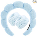 Zkptops Spa Headband for Washing Face Wristband Set Sponge Makeup Skin Care Terry Cloth Bubble Soft Get Ready Light Blue Hairband Women Girls Puffy Padded Headwear Non Slip Thick Hair Accessory