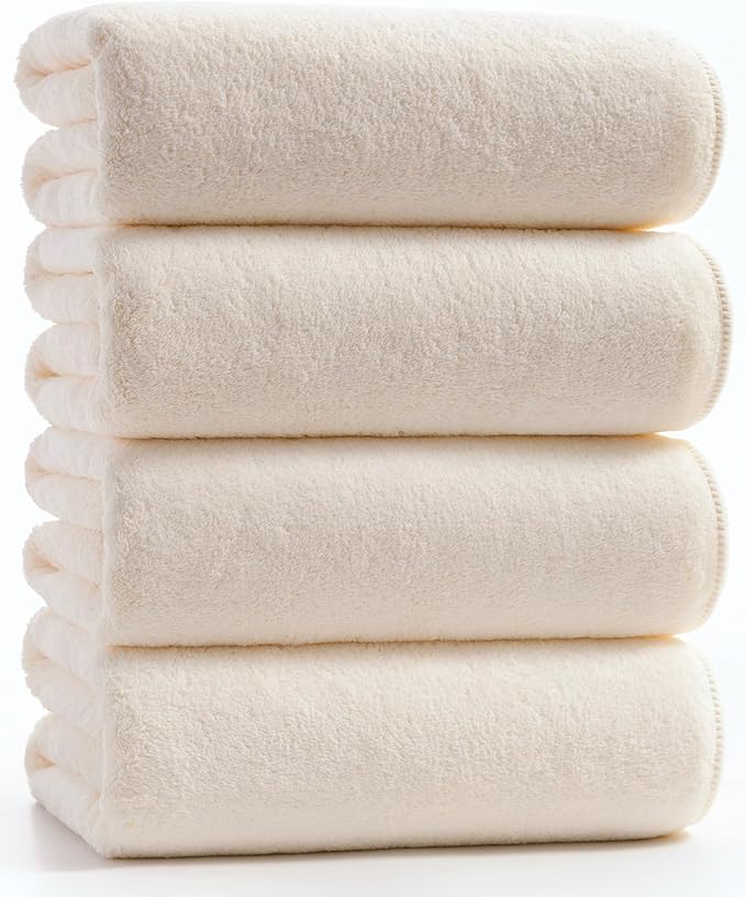 sakano 4-Piece Bath Towel Set,Quick-Dry Absorbent Lint Free & Launder Soft Coral Velvet Microfiber Towels for Bathing, Fitness, Spa, and Guest Use -White, 28 x 55 inches