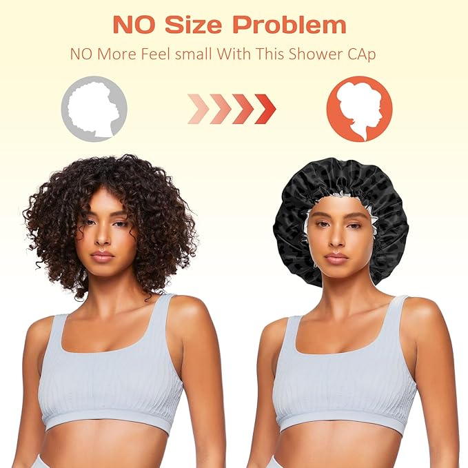 Shower Cap Reusable Double Layer Adjustable Elastic Waterproof EVA Hair Bath Caps for Women Girls Cute Aesthetic-Black Leopard