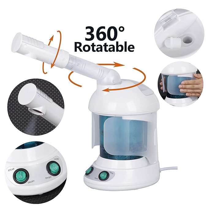 Nova Microdermabrasion Ionic Nano Mist 2 in 1 Hair Face Steamer, 360° Adjustable Steam Hood with Facial Sauna Attachment for Deep Moisturizing Hair Therapy and Skin Care at Home