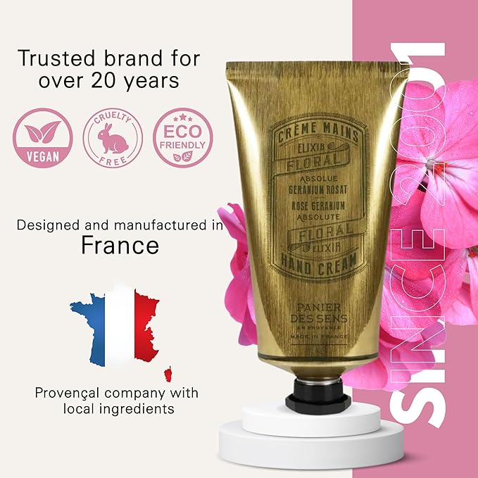 Panier des Sens – Rose Geranium Hand Cream – Moisturizing Hand Lotion for Dry Skin – Premium French Hand Cream, Softening Care for Women, 97% Natural Ingredients, 2.5 Fl Oz