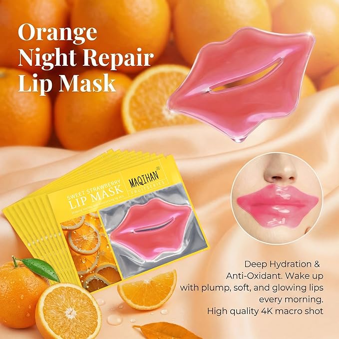 30PCS Moisturizing Lip Mask - Lip Patches for Spa Daily Labial Masks Skincare Hydrating to Reduce Wrinkles Dryness Anti-wrinkle Lightens (Orange)