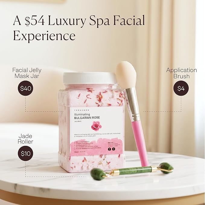 Jelly Face Mask for Facials - Bulgarian Rose Hydrating, Brightening & Nourishing Jelly Mask with Free Jade Roller & Spatula | Professional Hydrojelly Masks |Vajacial | 23 Oz | Mothers Day Gift for Mom