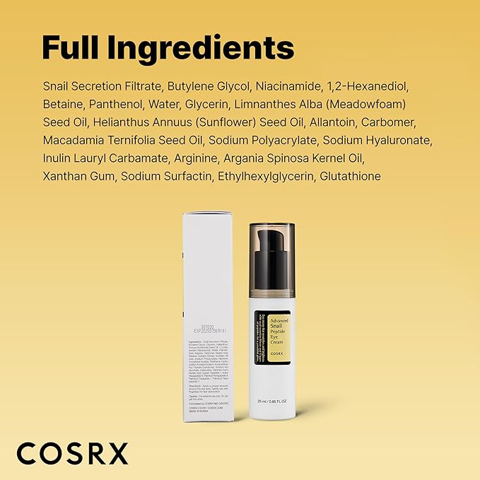 COSRX Snail Mucin Peptide Under Eye Cream, 0.84 fl oz, 73.7% Snail Mucin and Niacinamide, Eye Care, Eye Cream Anti Aging, Dark Circles, Korean Skin Care, Mothers Day Gifts for Mom