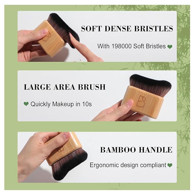 BS-MALL Self Tanning Body Brush Makeup Brushes Set of 2 – Multi-Purpose Body Brush & Ultra-Soft Synthetic Bristles, Perfect for Face & Body Application & Travel & Daily Use (Bamboo)