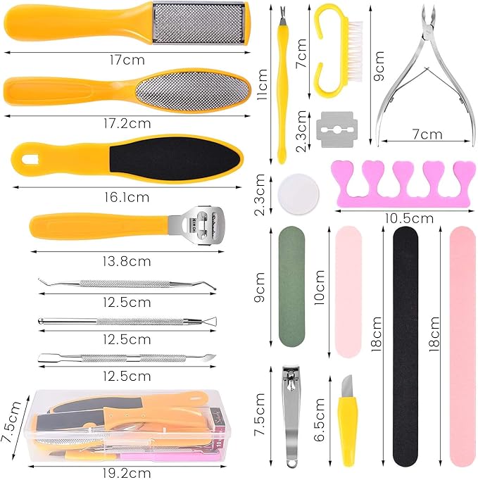 Professional Foot Care Kit, 30-Piece Pedicure Set with Foot File, Callus Shaver, Hard Skin Remover (Yellow)