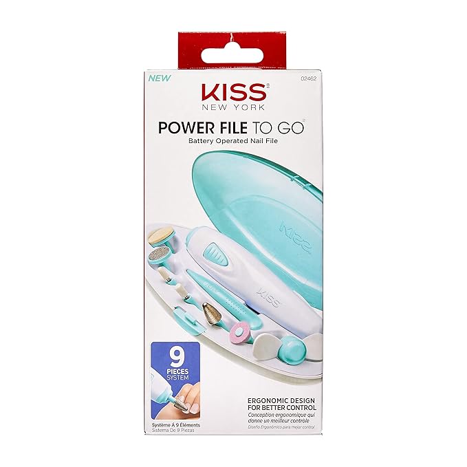 KISS Power File to Go Battery Powered Mani/Pedi Tool Professional Nail Care with 8 Attachments & Storage Case, Shape, Clean, and Polish Nails