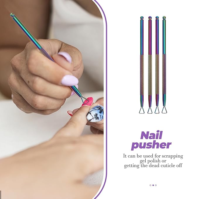 Beavorty Nail Cuticle Pusher 4pcs Stainless Steel Cuticle Peeler Triangle Cuticle Scraper Gel Nail Polish Remover Trimmer Nail Care Stick Tool for Beauty