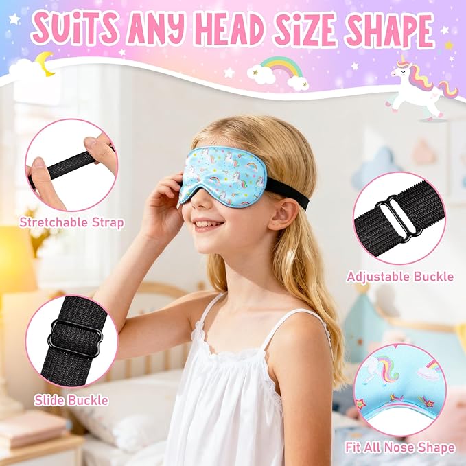 OlyPegic 2 Pcs Kids Sleep Mask Girls Silk Eye Mask Sleeping with Adjustable Strap Soft Lightweight Kids Eye Cover Mask Blindfold Shade Light Blocking Travel and Home Use Girls Teens Mermaid