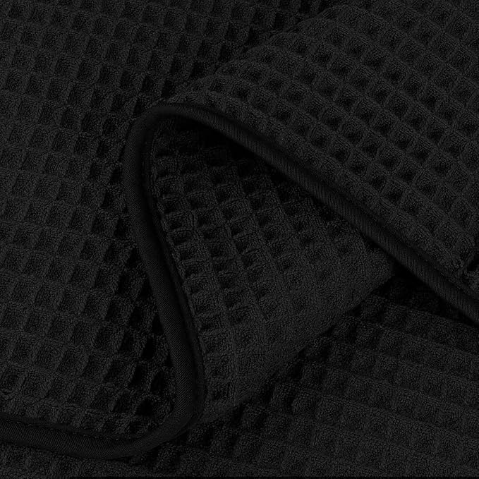 HOMEXCEL Waffle Bath Towels Set 4 Pack, Premium Microfiber Bathroom Towels, Lightweight, Highly Absorbent and Quick Dry Towel for Bathroom, Gym, Shower, Hotel, and Spa, 30 x 60 Inch, Black
