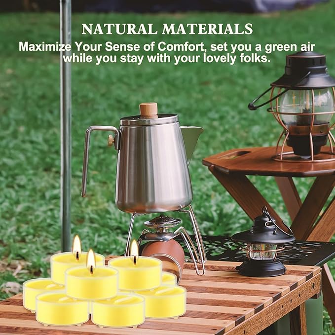 Fclayvts 3.5-Hour 50Pack Citronella Tealight Candles, Outdoor and Indoor Summer Scented Candle,Natural Soy Wax Candle for Home Patio Garden Yard Balcony,BBQ Birthday Emergency.