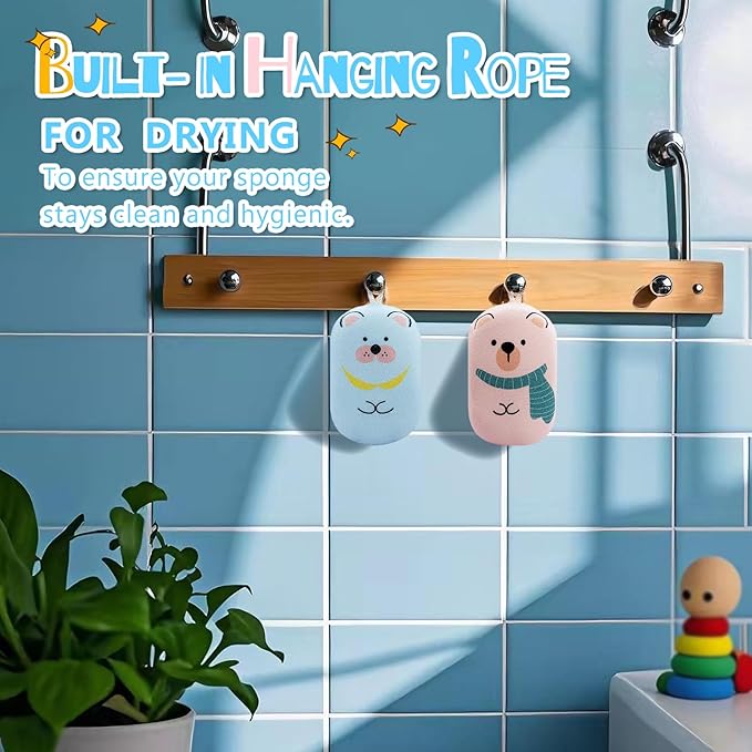 Baby and Kids Bath Loofah Sponge, Soft and Absorbent Toddler Exfoliating Body Scrubber Shower Loofa Sponge,Cute Pattern Design for Kids Baby Women Boys and Girl, 3 Pack (Bear/Dog/Cat)