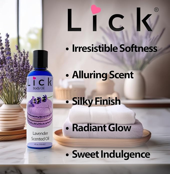 LICK Lavender Floral Scented Body Oil – Lightweight Daily Hydration with Almond Oil & Vitamin E – 4 oz