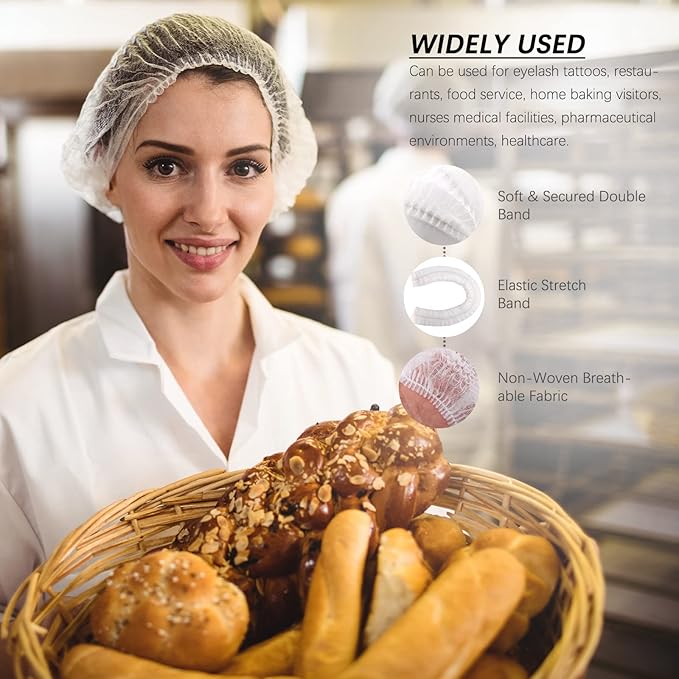 Wecolor 100 Pack 21" Disposable Nonwoven Bouffant Caps Hair Net for Hospital Salon Spa Catering and Dust-Free Workspace (White)