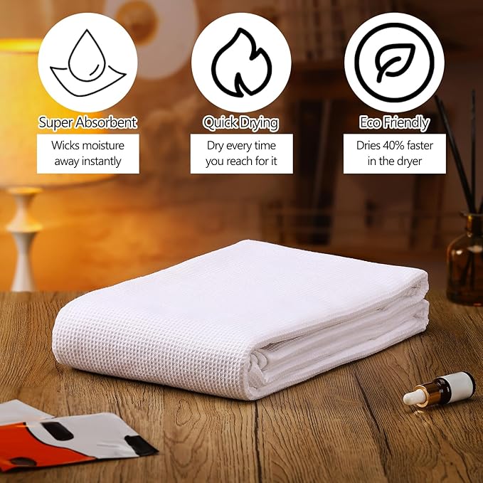 Fanfanwin 58"x70" Sauna Blanket Insert Towel Cotton Waffle Soft Reusable Infrared Sauna Blanket Comfortable Machine Washable Absorbent Accessories(White)