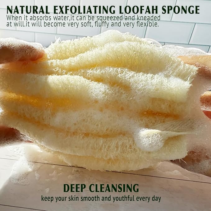 Natural Shower Loofah Sponge, Bath Exfoliating Loofa Body Scrubber, Soft and Easy Foaming Spa Luffa Sponges (2Pack)