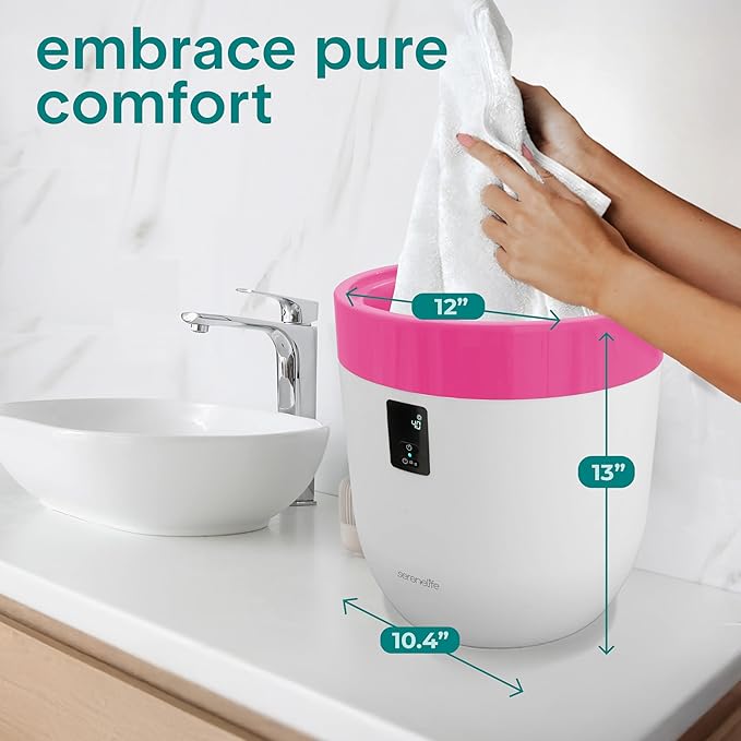SereneLife Counter Towel Warmer Bucket - with Customized Fragrance for Spa and Bathroom, Luxury Heater, Auto Shut Off, Fits 1 Large Blanket, Bathrobe, PJs (Pink)