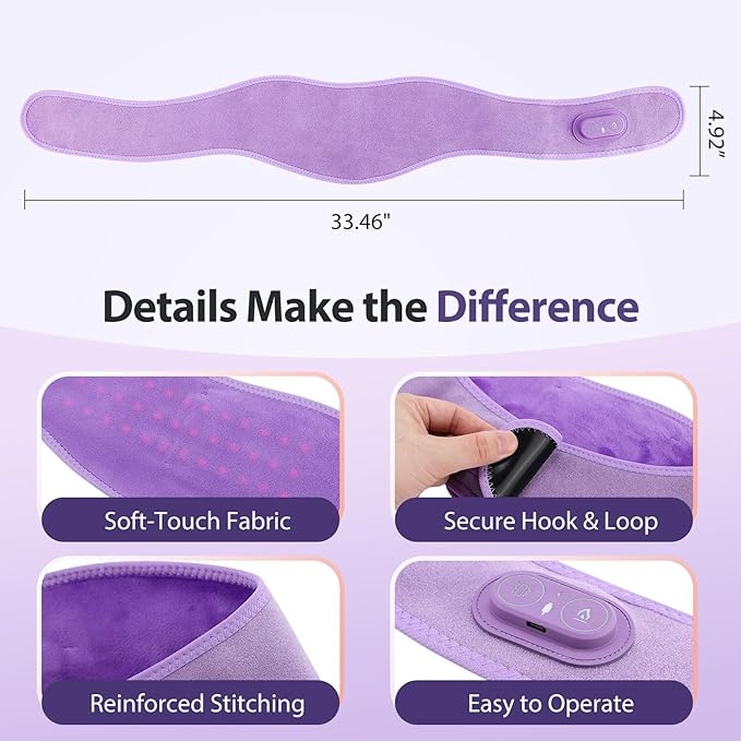 Cordless Neck Heating Pad for Pain, Neck Massager with 660nm 850nm Red Light, Heated Neck Wrap with 3000mAh Rechargeable, 3 Levels Heat & Massage, Purple
