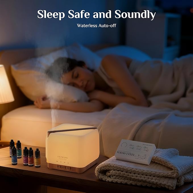 ASAKUKI Essential Oil Diffuser for Home, Large 700 ml Aromatherapy Humidifier with Top 6 Essential Oil Sets, Automatic Shut-Off, 7 LED Lights for Living Room, Bedroom, Hotel, Gift for Mom - Yellow
