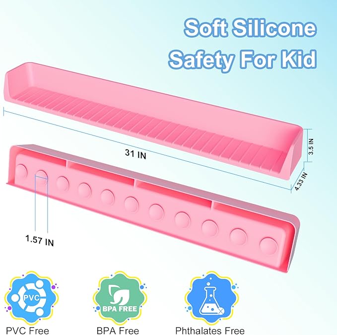 Splash Guard for Bathtub Kids, Silicone Bath Splash Guard Play Shelf, Tub Water Guards Longer Bath Toy Tray Holder, Bath Tub Splash Guard Prevent Water Spills in Bathroom (2.6FT, Pink)
