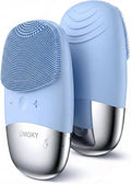 Facial Cleansing Brush, 3-in-1 Electric Silicone Face Scrubber, Vibrating Massager, IPX7 Waterproof, USB Rechargeble Pore Brush for Deep Cleanning, Blackhead Remover, Exfoliating (Blue)