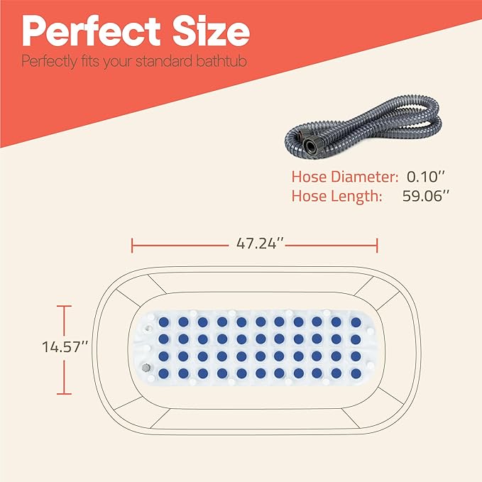 Bubble Bath Massager Mat for Bathtub, 47.24" x 14.57" Full-Body Heated Air Spa with 6-Level Adjustable Bubbles, Non-Slip Waterproof Design, Remote Control, For Stress, Muscle Relief & Relaxation, Blue