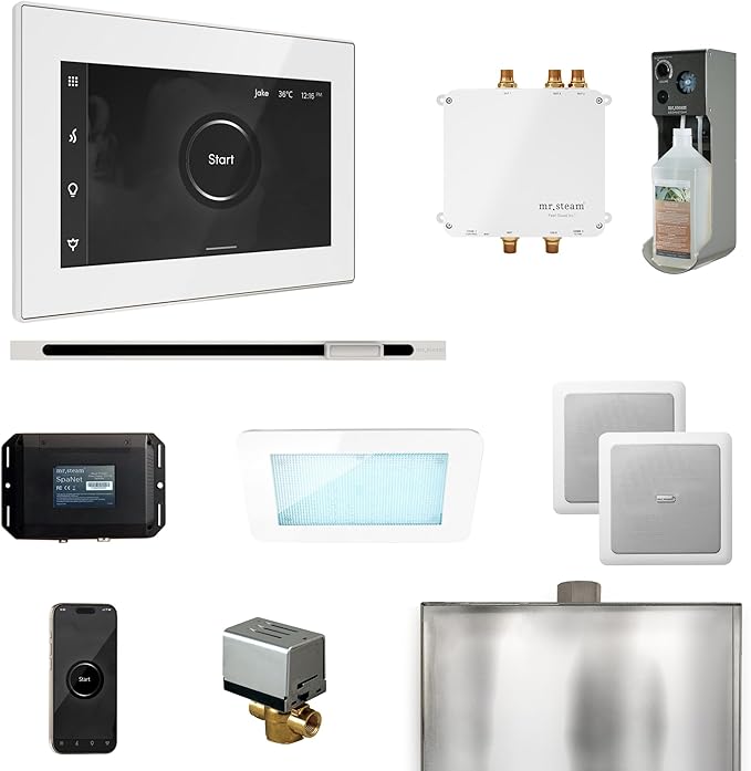 Mr Steam Bliss Steam Shower Control Package with iSteamX Control and Linear Steamhead in White