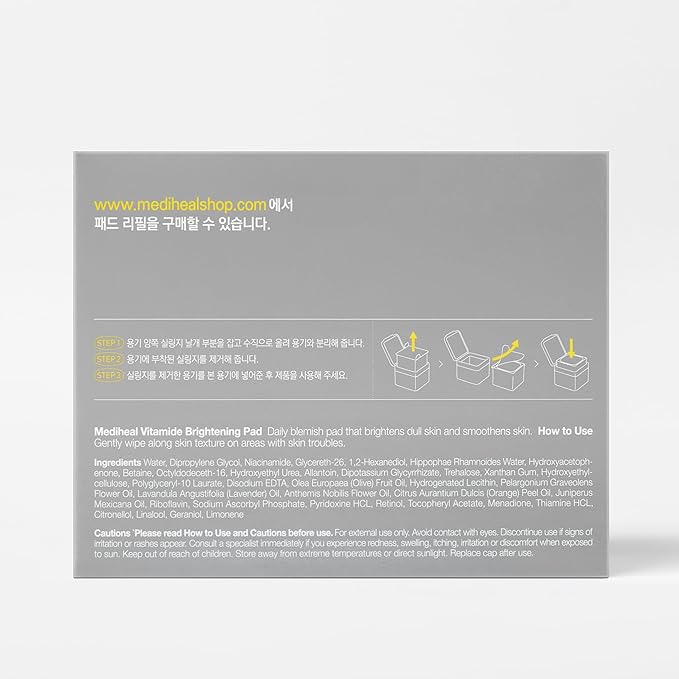 MEDIHEAL Toner Pads [Vitamide] - Radiance Boosting Pad for Clear, Illuminating Skin - Contains Niacinamide & Sea Buckthorn - Blemish Care, Skin Toning - Vegan Stretchable Fabric Pads (100 Count)