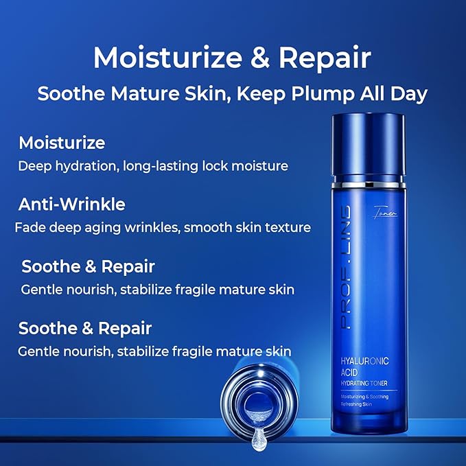 Multi-Molecular Hyaluronic Acid Toner, Hydrating Facial Toner with Anti-Wrinkle, Soothing, Moisturizing & Repairing Benefits