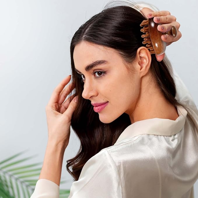 Wooden Scalp Massager & Hair Scrubber - Manual Head Massager with Sandalwood for Scalp Care, Portable Handheld Hair Growth Tool, Comfier Scalp Relaxation Brush for Stress Relief & Spa (Two-Piece Set)