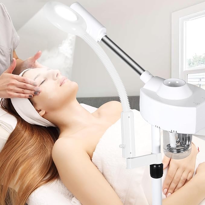 HomGarden Professional Facial Steamer 2 in 1 Steamer for Face with Hot & Cold Nozzle 5X LED Facial Steamer for Esthetician, Salon & Spa Face Beauty Equipment.